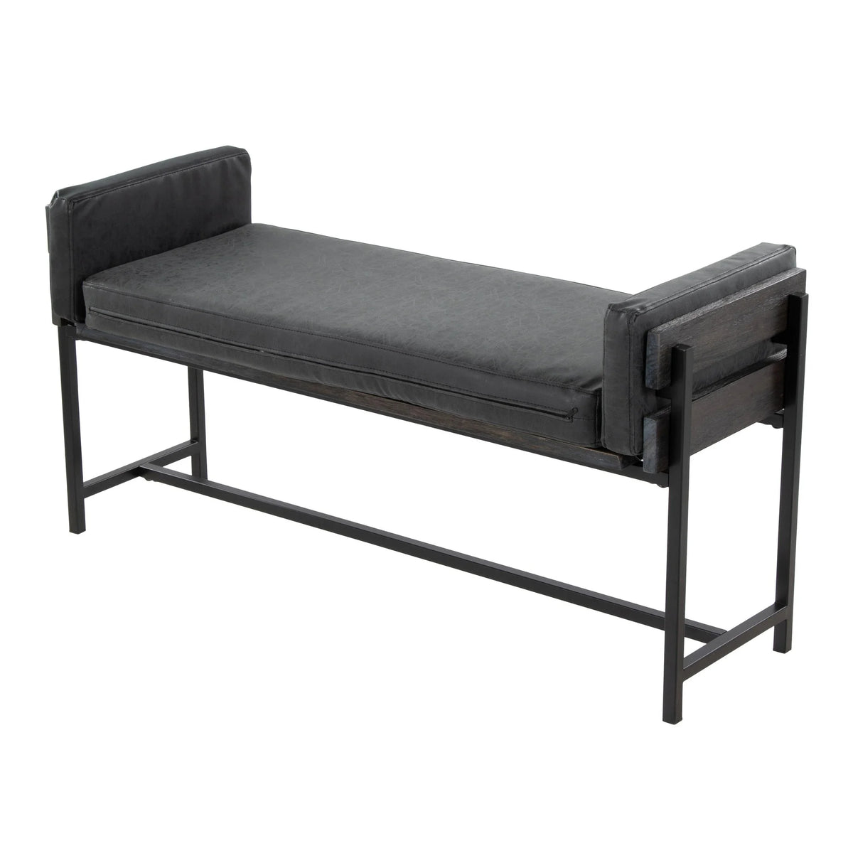 18" Farmhouse Bench with Black Metal and Grey Wood F99279