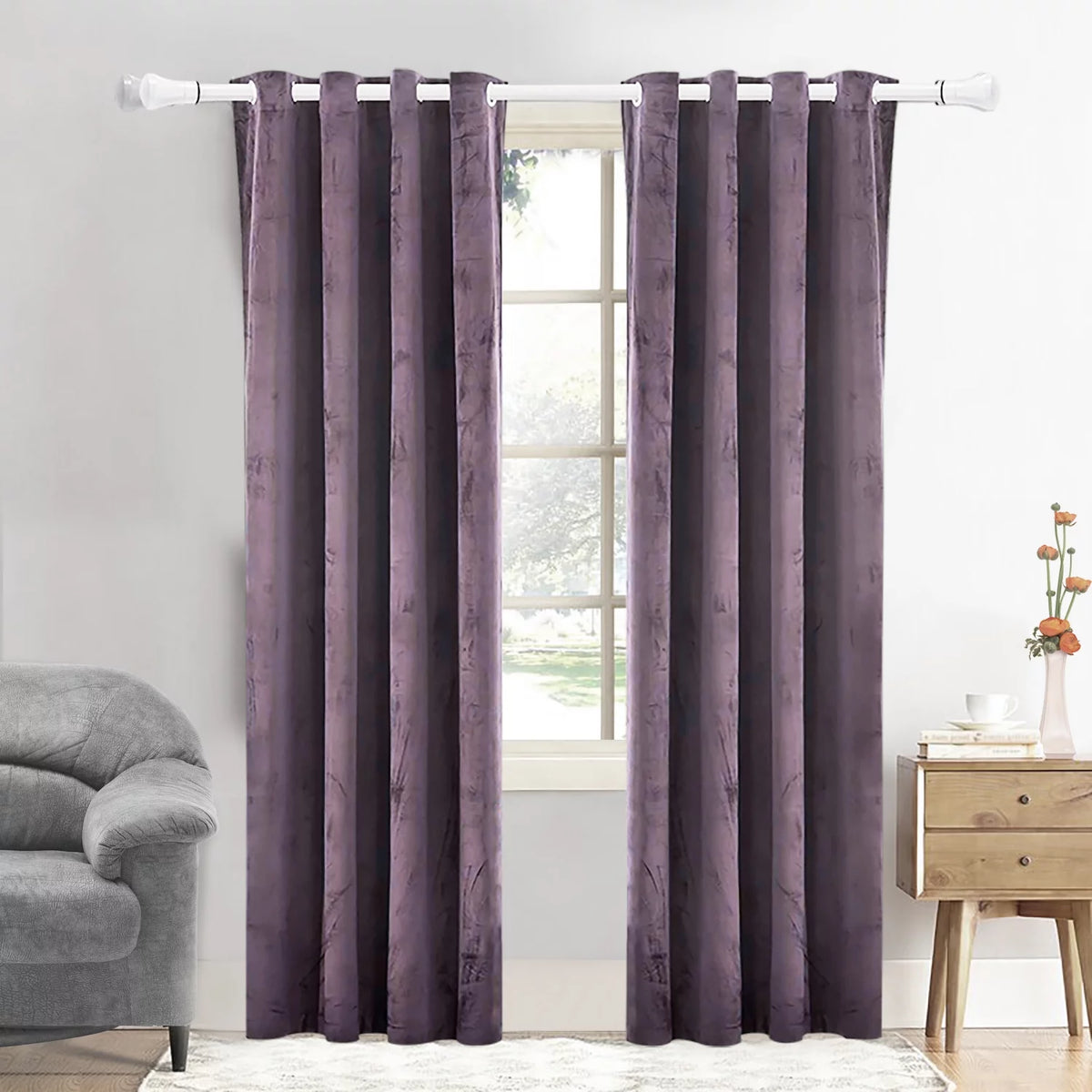 2 Panels Purple Velvet Light Blocking Curtains 52x84 inch S713674