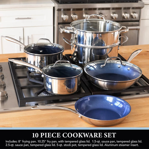 10 Piece Blue Nonstick Stainless-Steel Cookware Set H6386