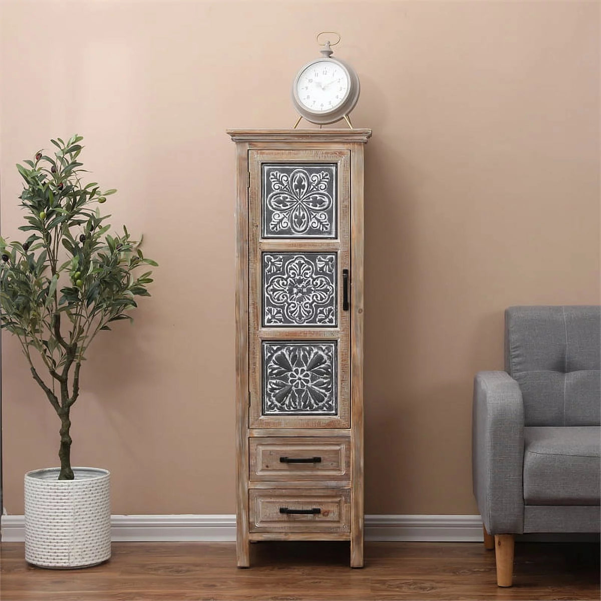 2 Drawer Wood Tall Tower Cabinet Set of 2 E8894