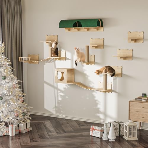 16 Pcs Wall Mounted Cat Shelves with Bed and Scratching Post G981
