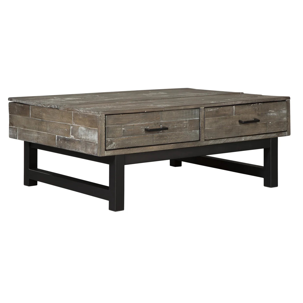 2 Drawer Wooden Lift Top Cocktail Table with Block Legs Brown and Black H113953