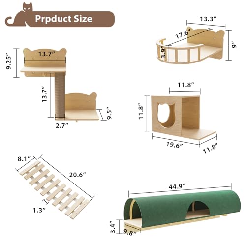 16 Pcs Wall Mounted Cat Shelves with Bed and Scratching Post G981