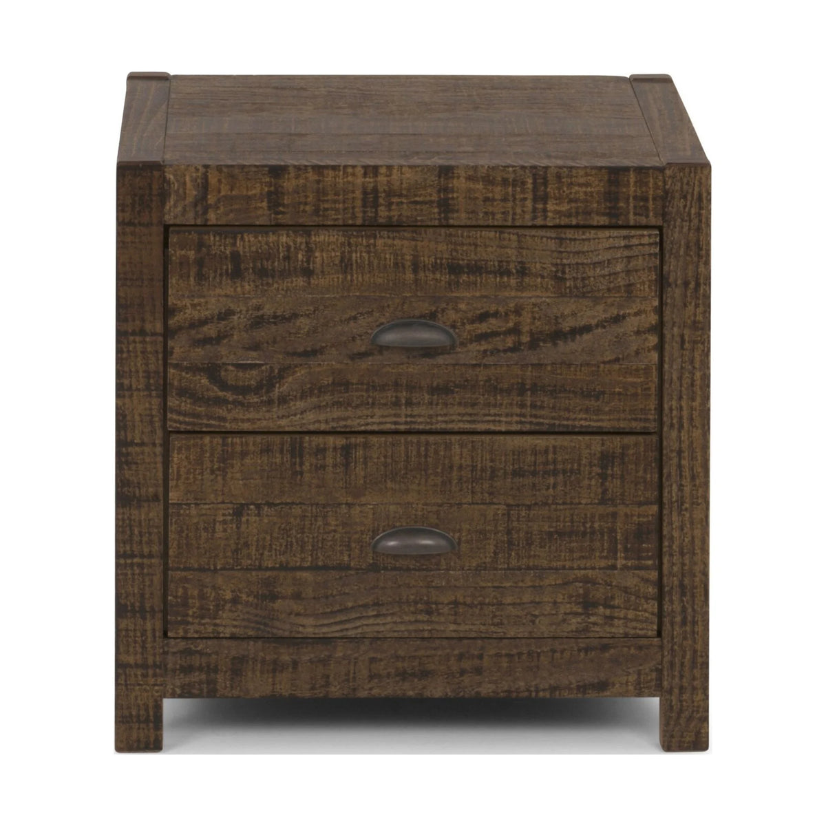 24" Dark Brown Distressed Solid Wood Two Drawer Nightstand S43235
