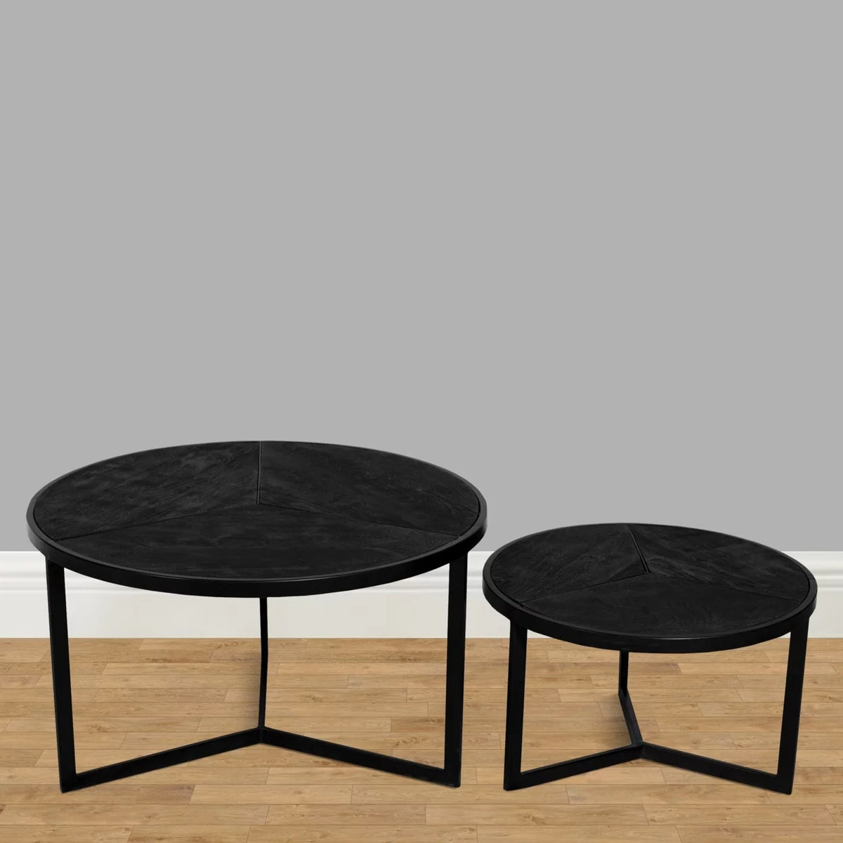20 Inch Round Nesting Coffee Table Set Of 2 Mango Wood B863