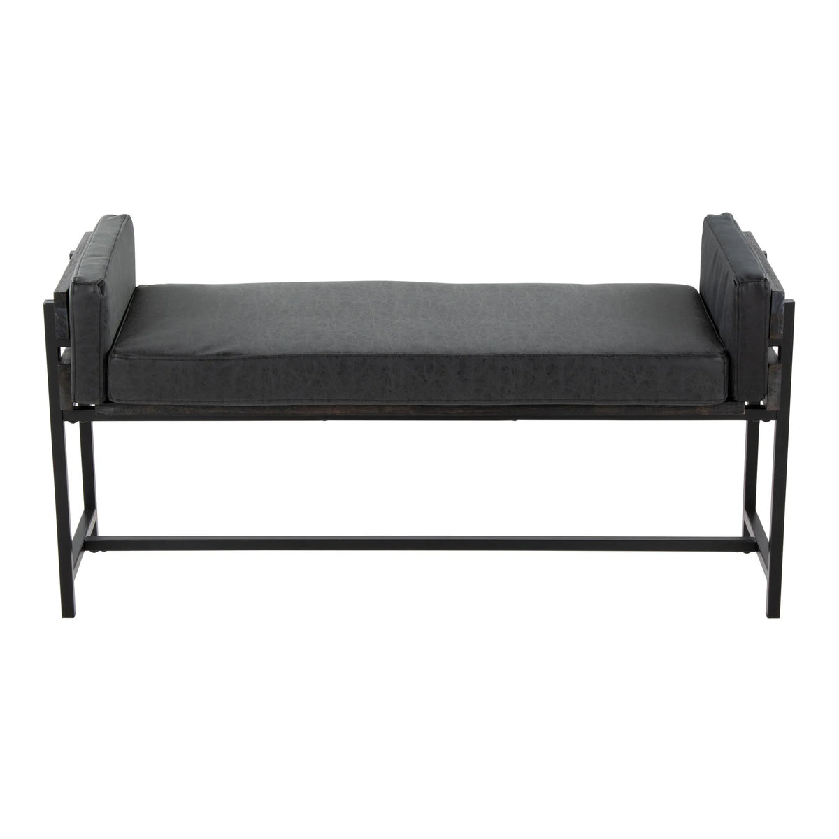 18" Farmhouse Bench with Black Metal and Grey Wood F99279