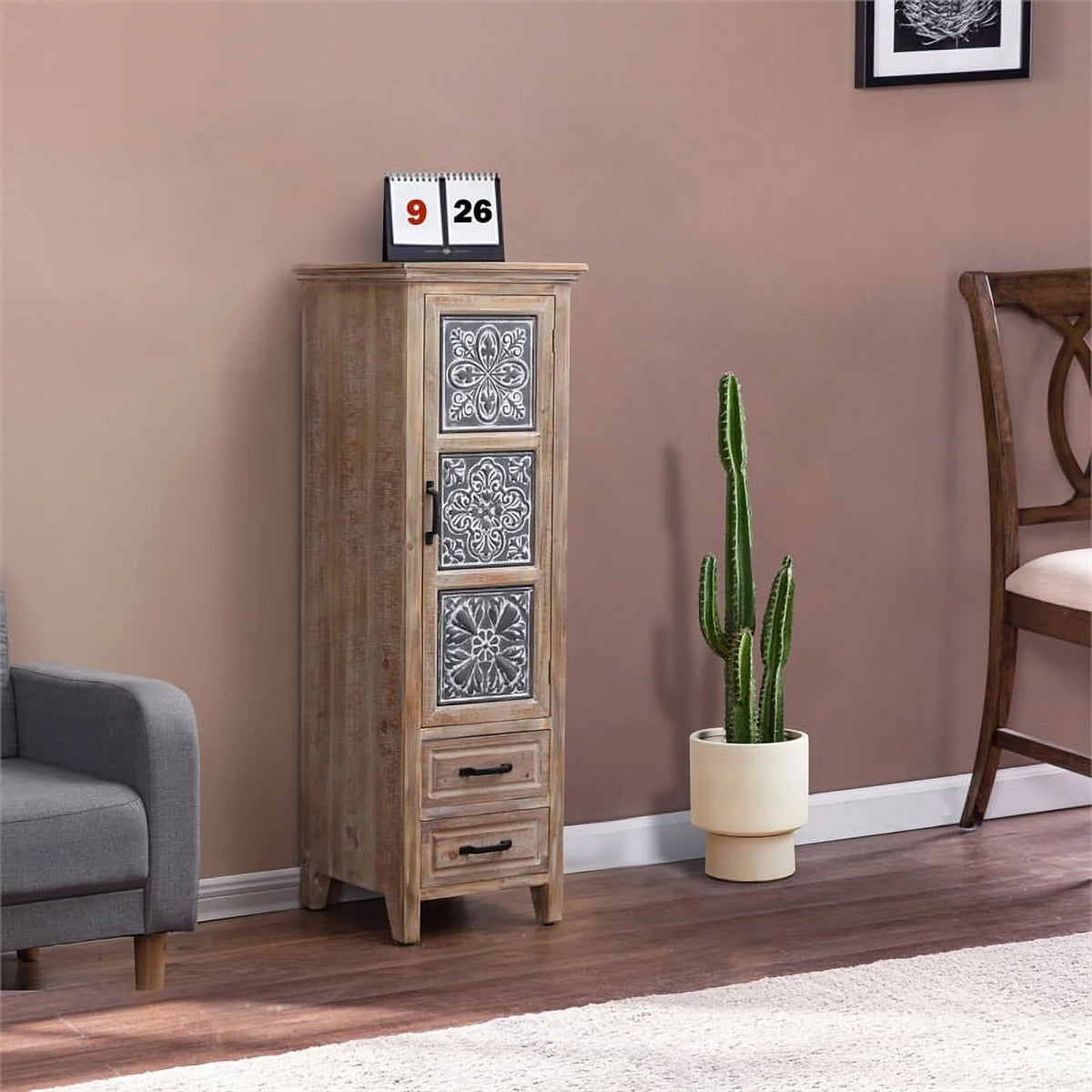 2 Drawer Wood Tall Tower Cabinet Set of 2 E8894