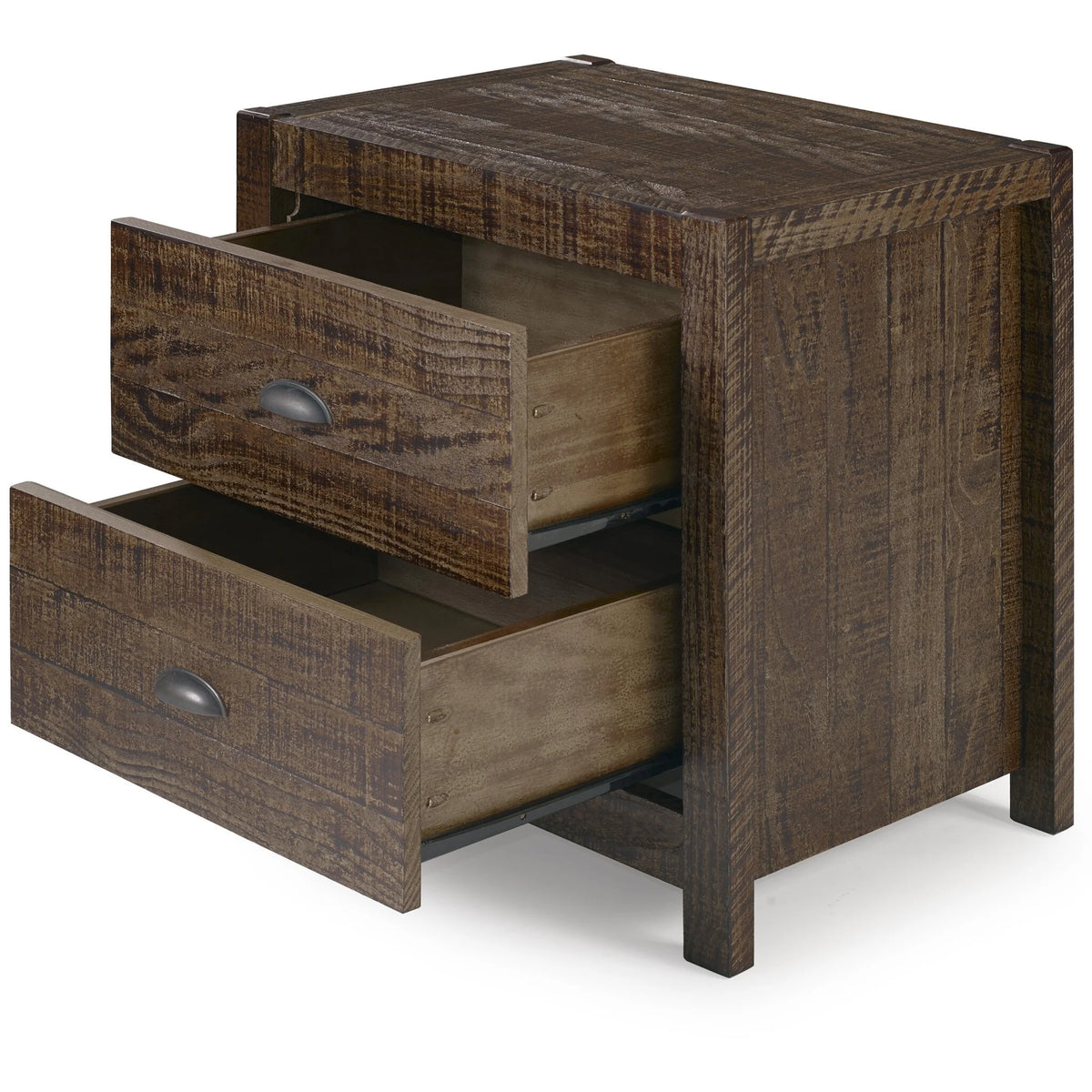 24" Dark Brown Distressed Solid Wood Two Drawer Nightstand S43235
