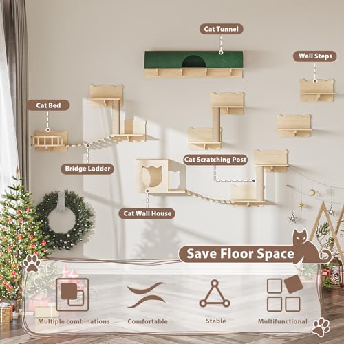 16 Pcs Wall Mounted Cat Shelves with Bed and Scratching Post G981