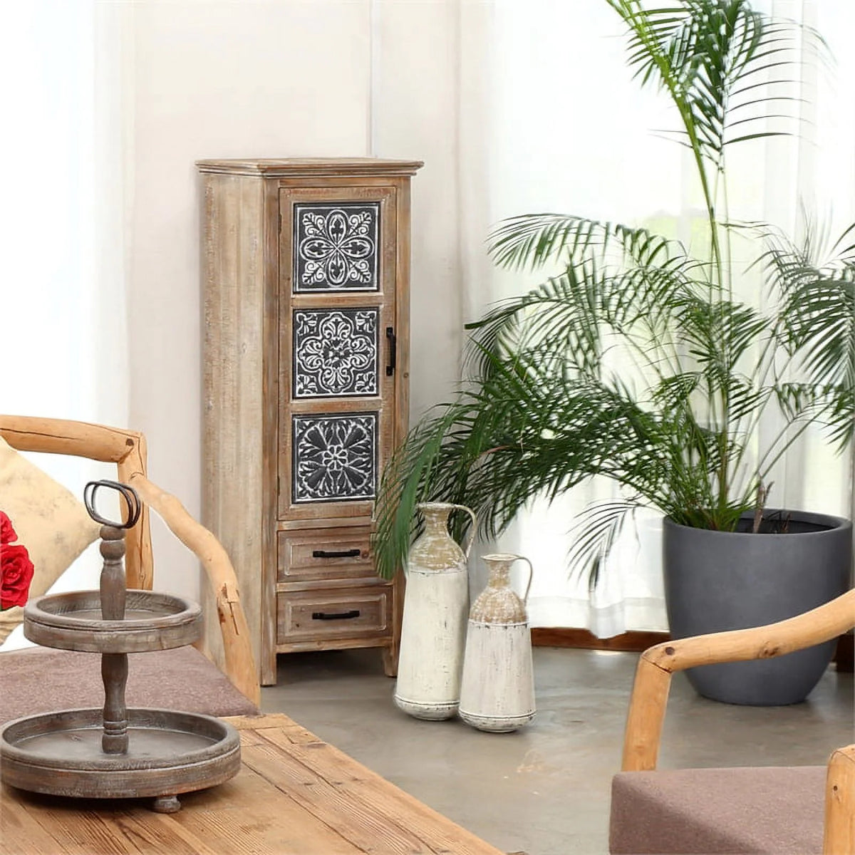 2 Drawer Wood Tall Tower Cabinet Set of 2 E8894