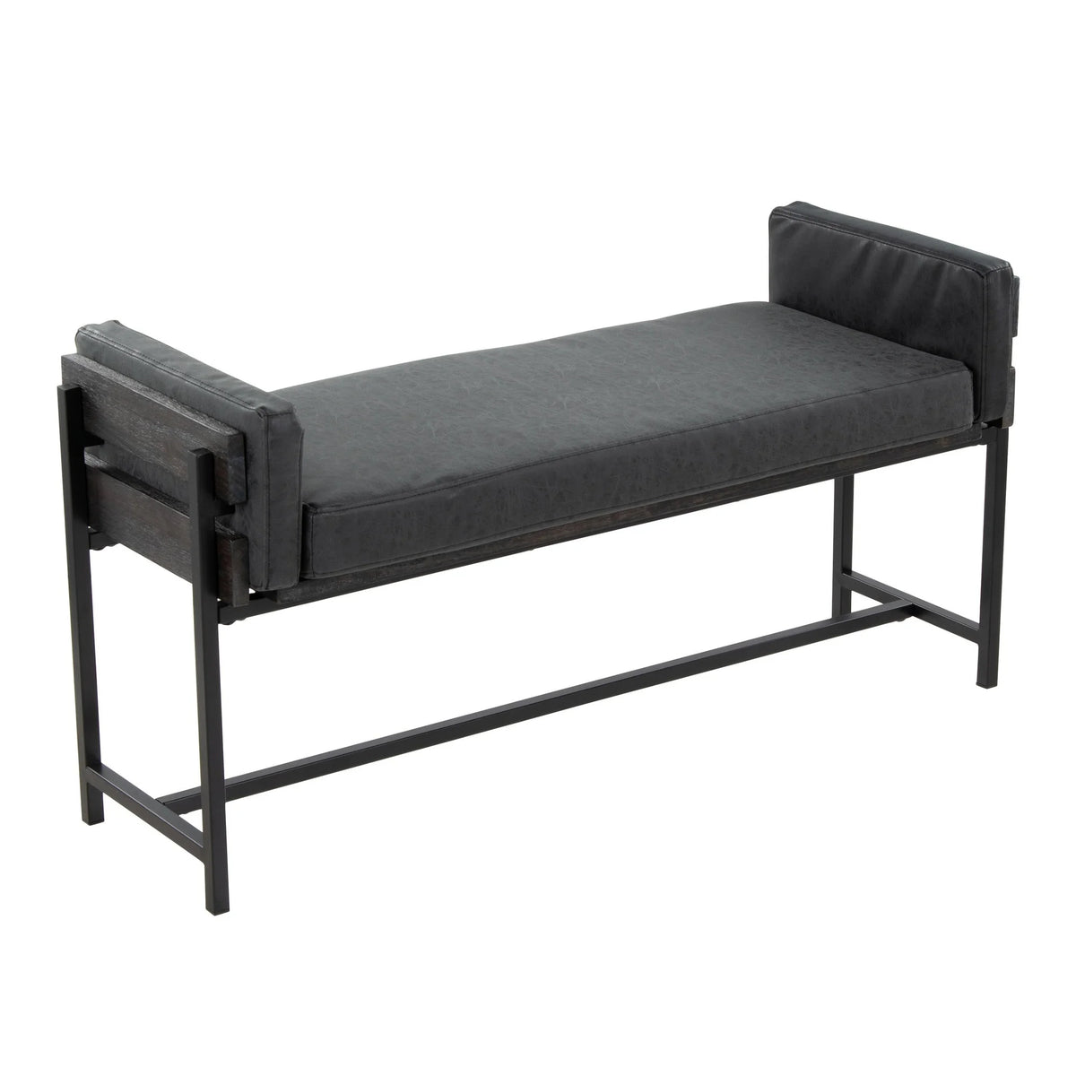 18" Farmhouse Bench with Black Metal and Grey Wood F99279