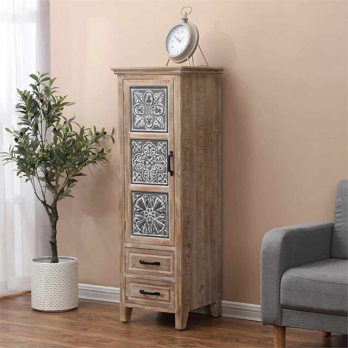 2 Drawer Wood Tall Tower Cabinet Set of 2 E8894