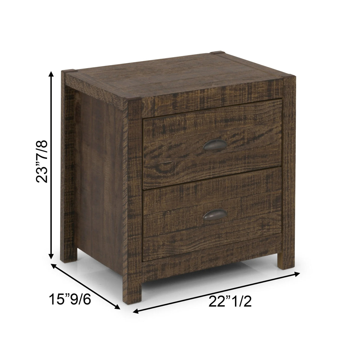 24" Dark Brown Distressed Solid Wood Two Drawer Nightstand S43235