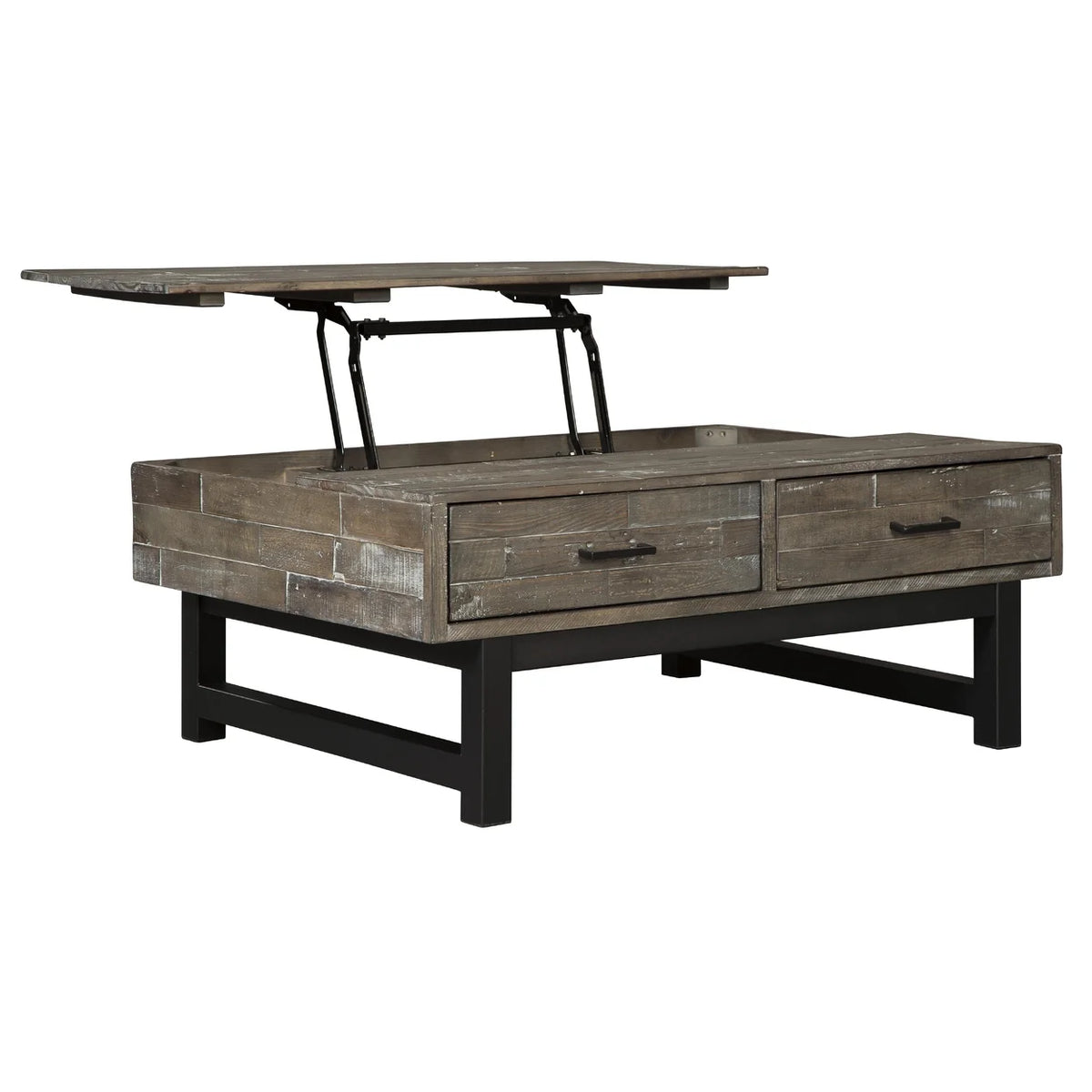 2 Drawer Wooden Lift Top Cocktail Table with Block Legs Brown and Black H113953