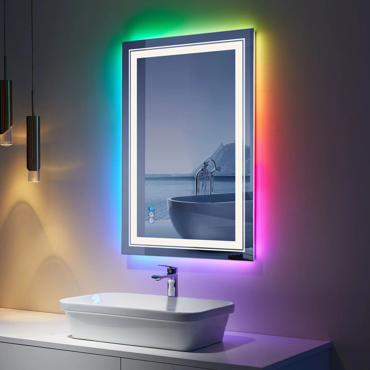 24X36 inch RGB LED Bathroom Mirror Anti-Fog Smart Touch R5817