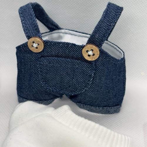17cm Doll 4-Piece Clothes Set Denim Overall Sun Hat T-Shirt Knitted Flower Brooch P18695