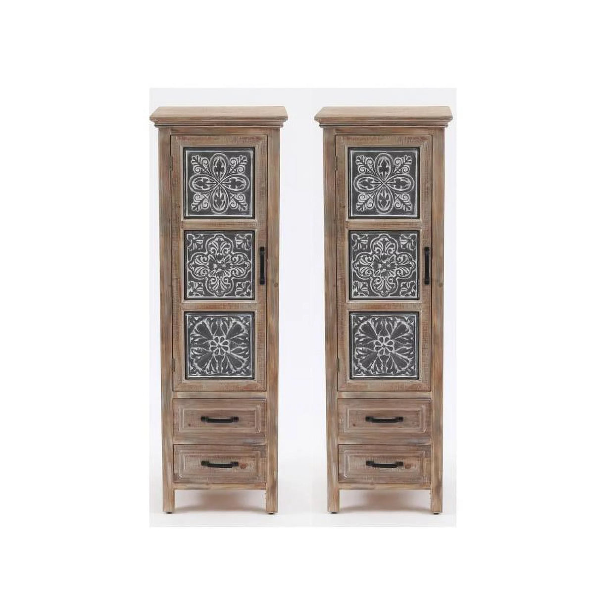 2 Drawer Wood Tall Tower Cabinet Set of 2 E8894