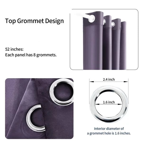 2 Panels Purple Velvet Light Blocking Curtains 52x84 inch S713674