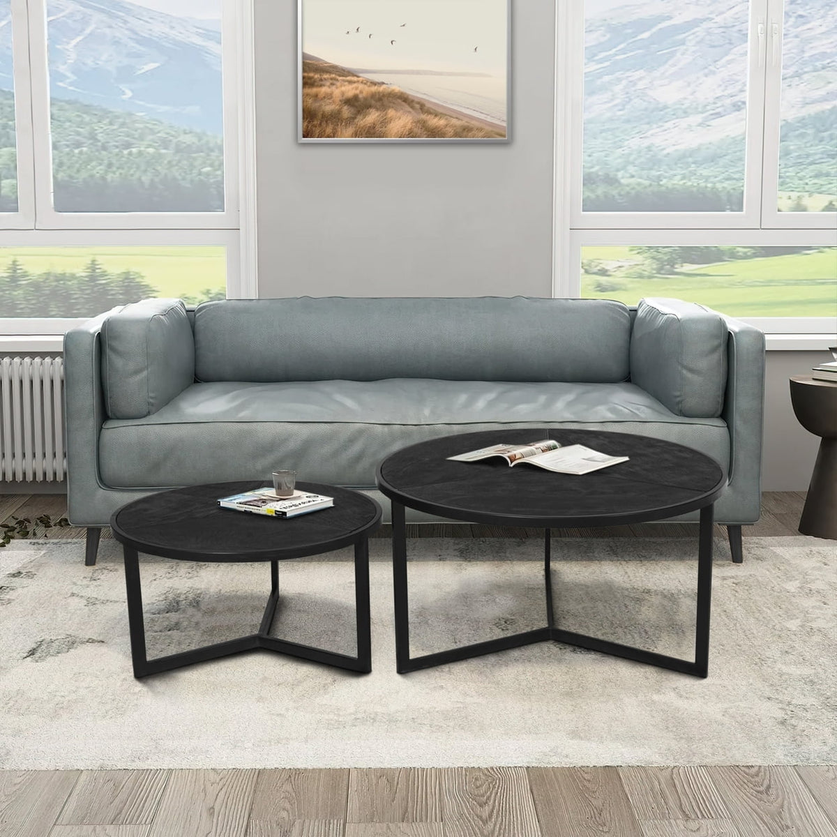 20 Inch Round Nesting Coffee Table Set Of 2 Mango Wood B863