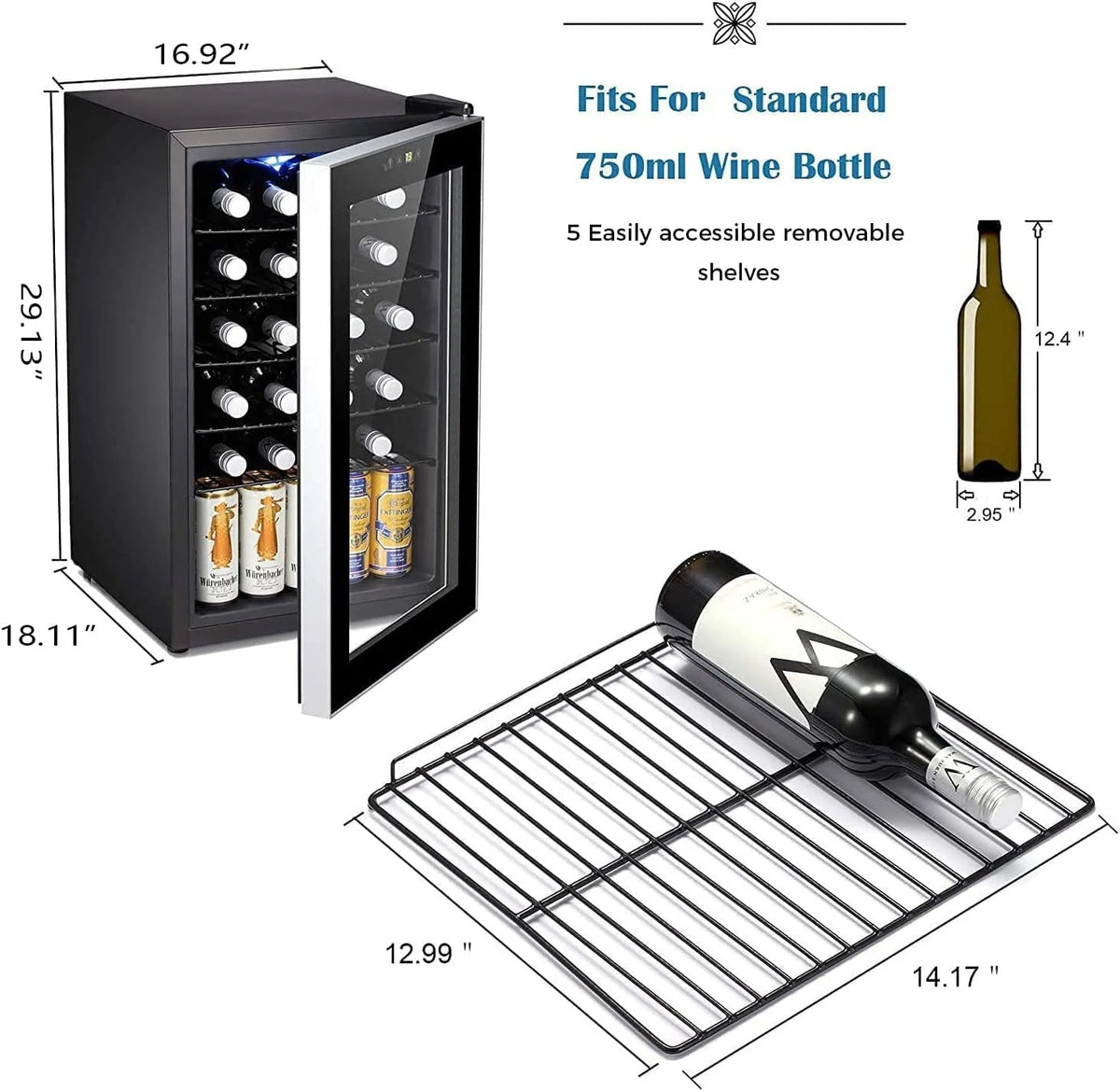24 Bottle Wine Cooler Beverage Refrigerator Black T640