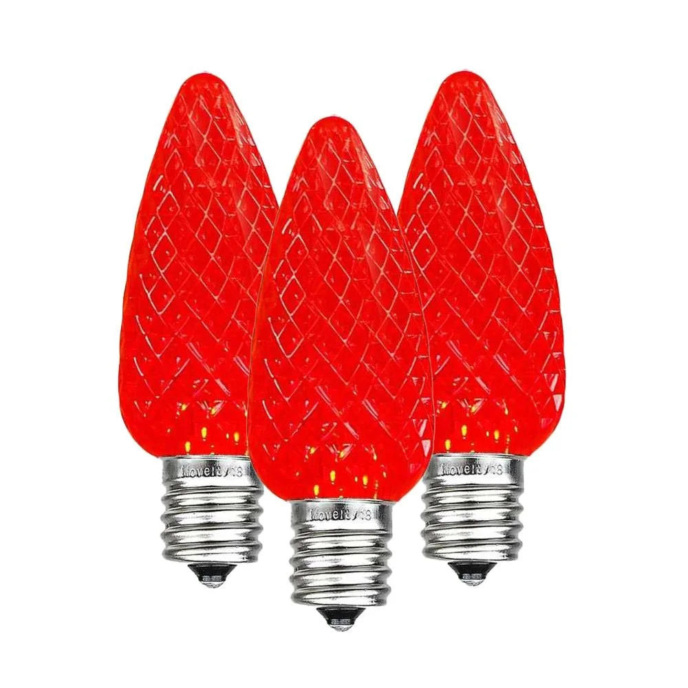 25 Pack C9 LED Faceted Dimmable Outdoor Christmas Replacement Bulbs, Red U88288